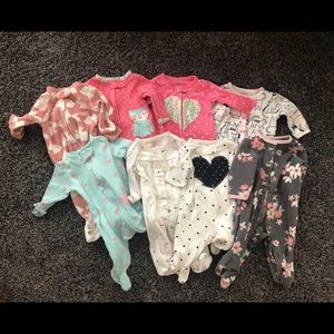 Lot of 8 Newborn Girl Sleepers